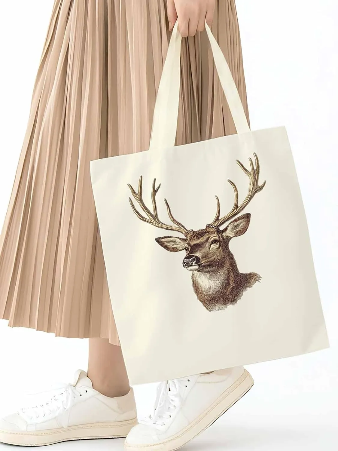 Canvas Tote Bag, Mid Century Elk Print patterned Canvas Tote Handbags for Women Shoulder Bag,
