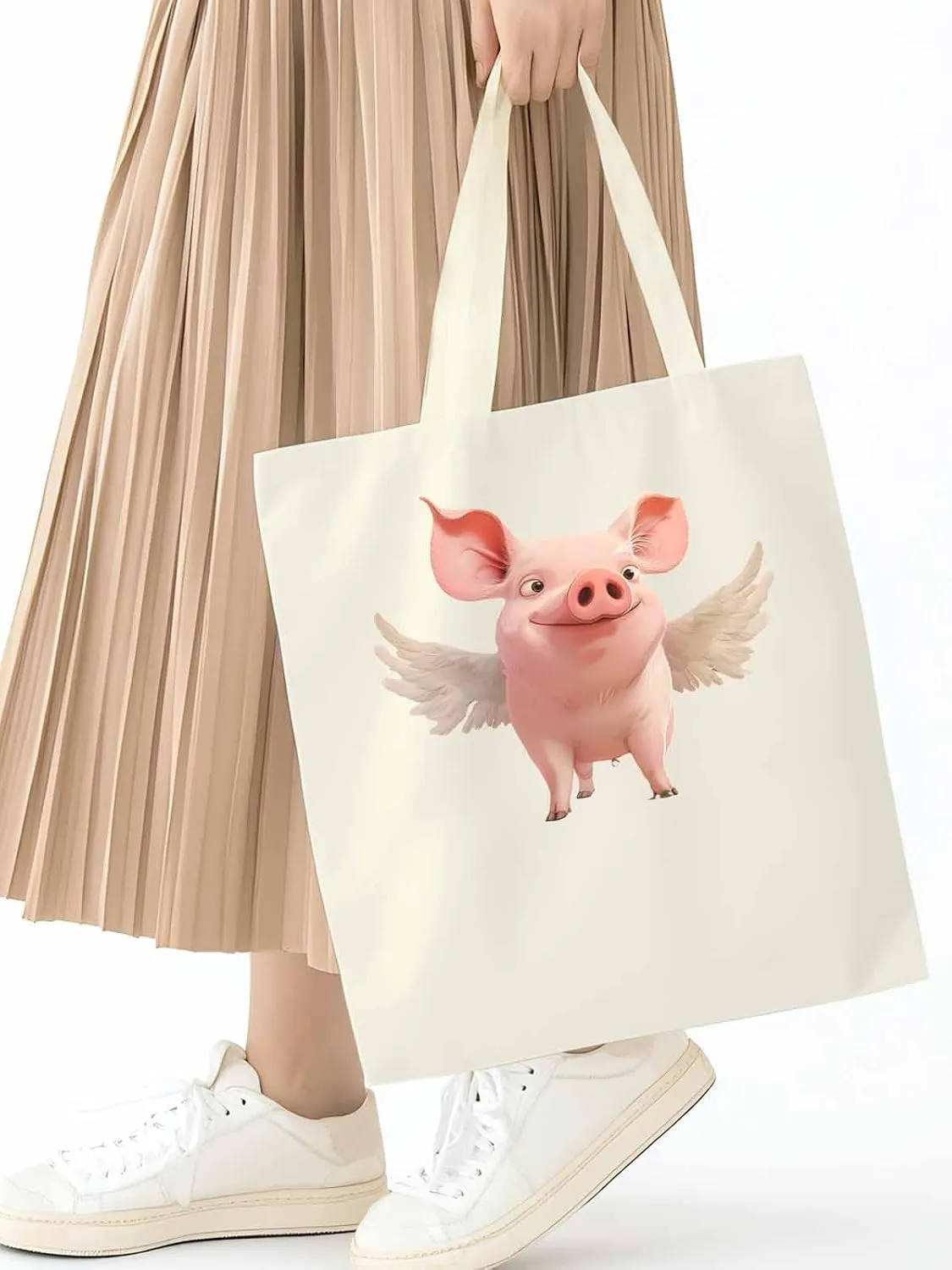 Canvas Tote Bag, Pig Aesthetic Canvas Tote Handbags for Women Shoulder Bag Watercolor Animals