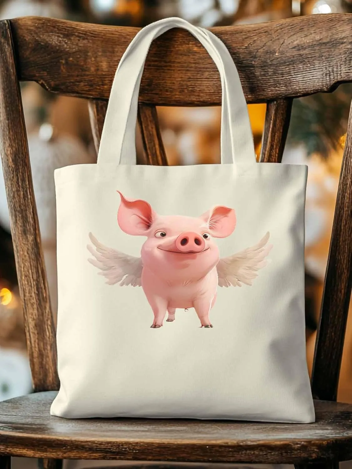 Canvas Tote Bag, Pig Aesthetic Canvas Tote Handbags for Women Shoulder Bag Watercolor Animals