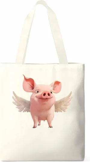 Canvas Tote Bag, Pig Aesthetic Canvas Tote Handbags for Women Shoulder Bag Watercolor Animals