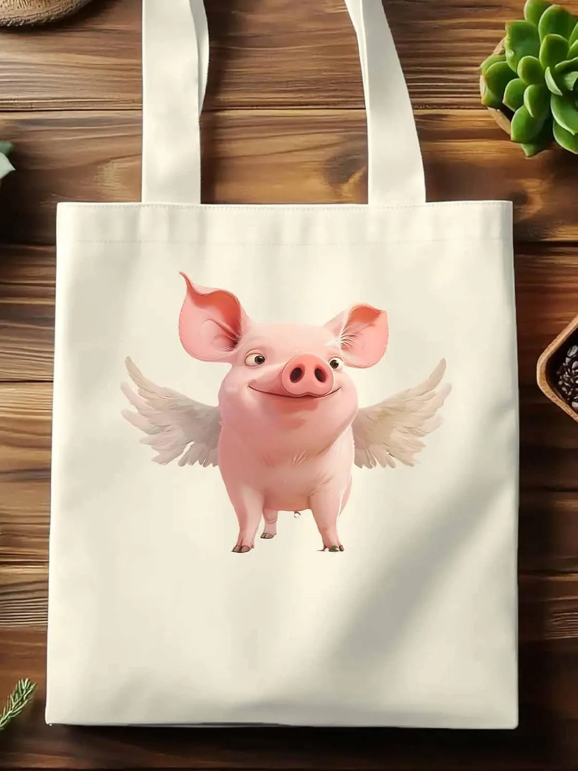 Canvas Tote Bag, Pig Aesthetic Canvas Tote Handbags for Women Shoulder Bag Watercolor Animals