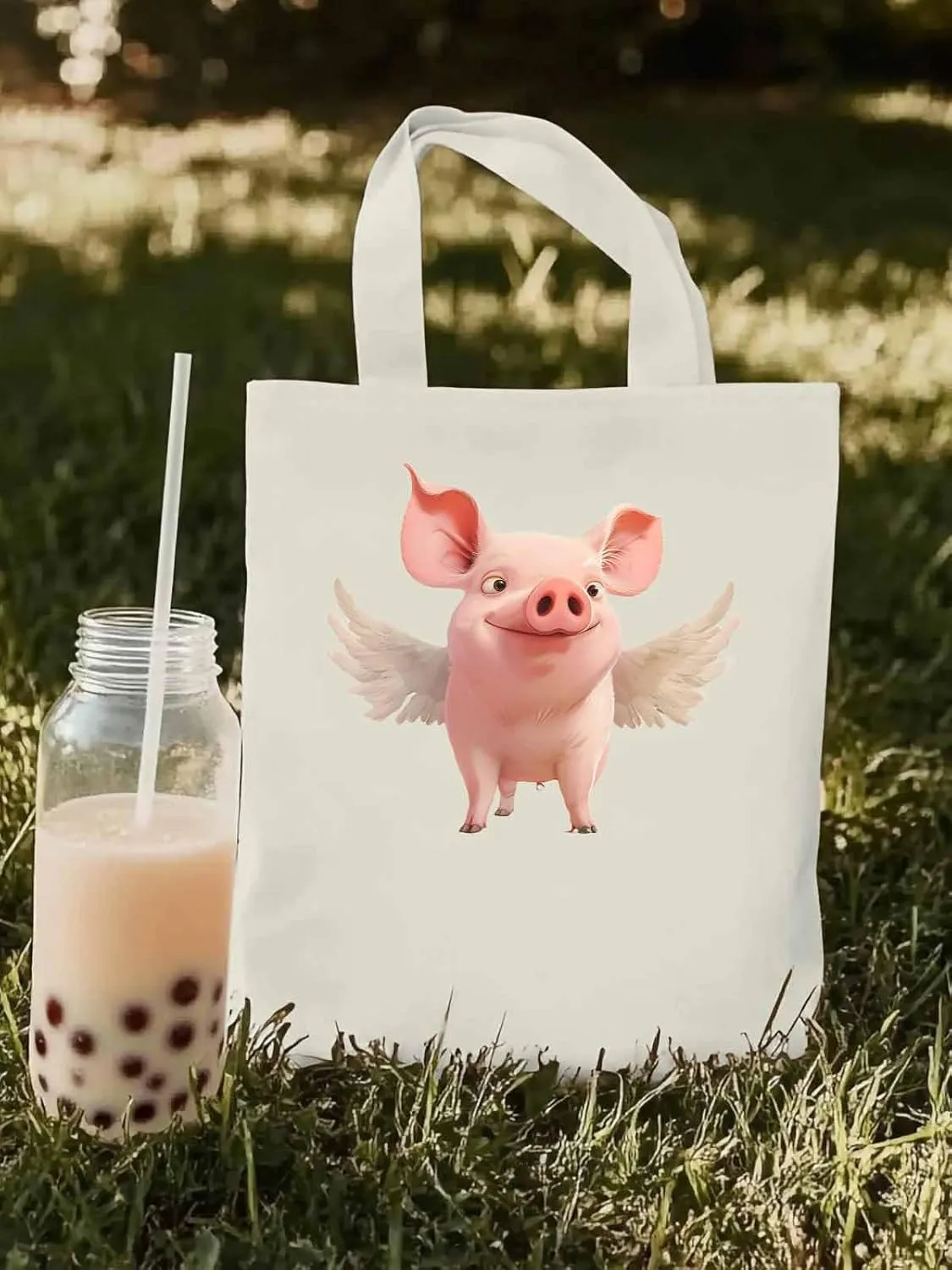Canvas Tote Bag, Pig Aesthetic Canvas Tote Handbags for Women Shoulder Bag Watercolor Animals