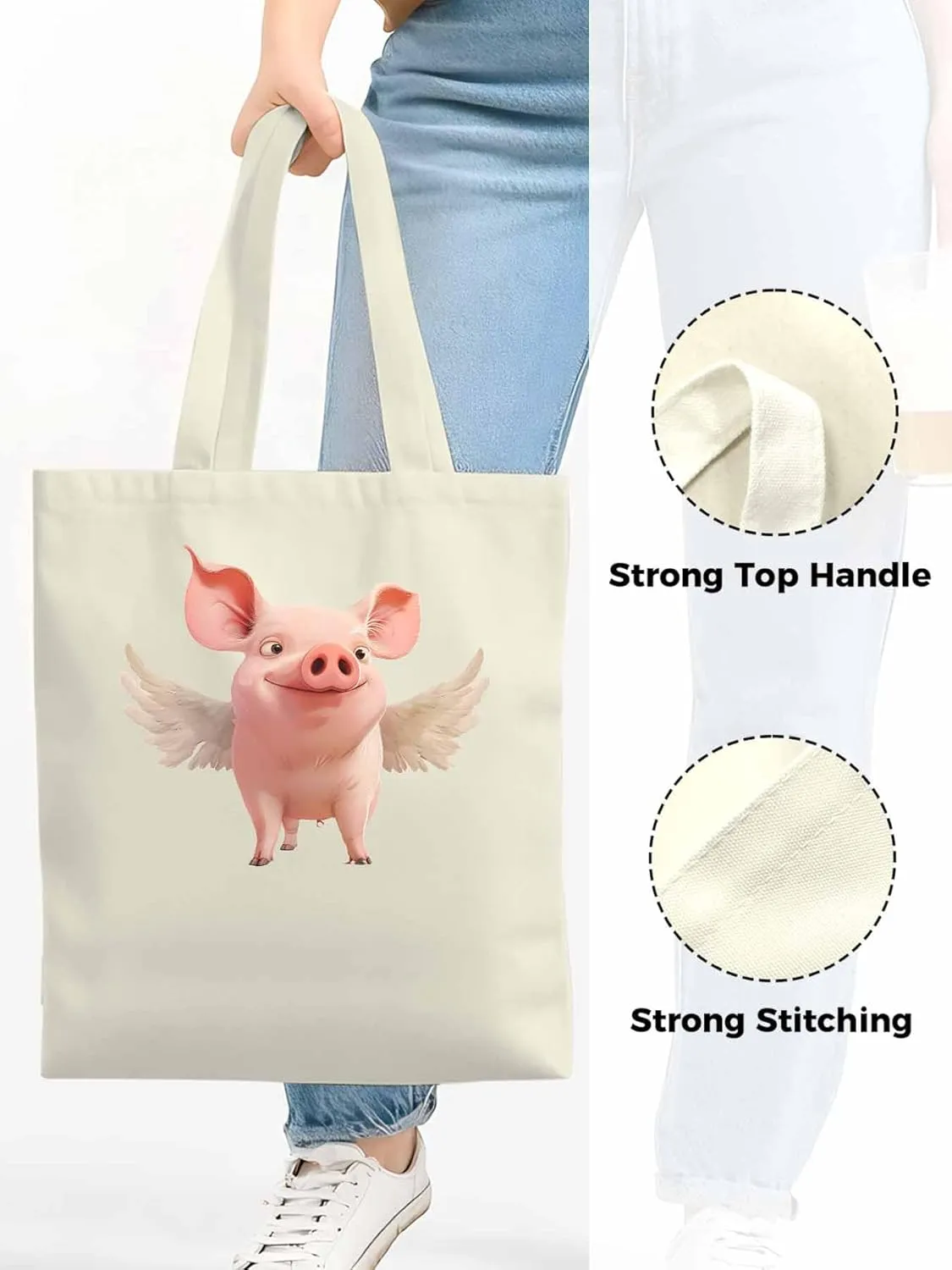 Canvas Tote Bag, Pig Aesthetic Canvas Tote Handbags for Women Shoulder Bag Watercolor Animals
