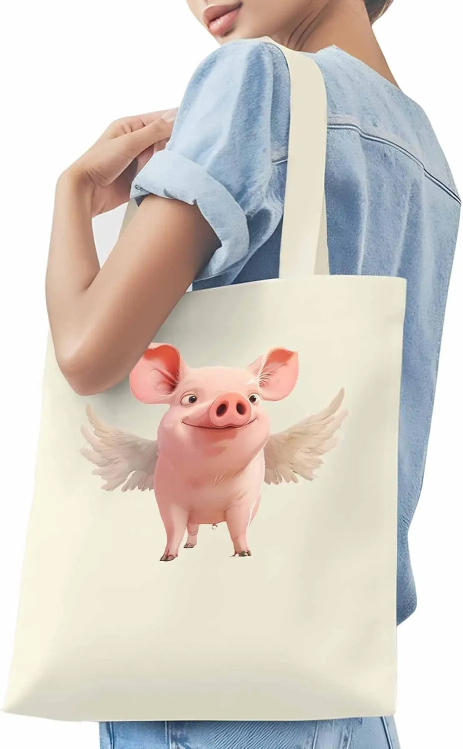 Canvas Tote Bag, Pig Aesthetic Canvas Tote Handbags for Women Shoulder Bag Watercolor Animals