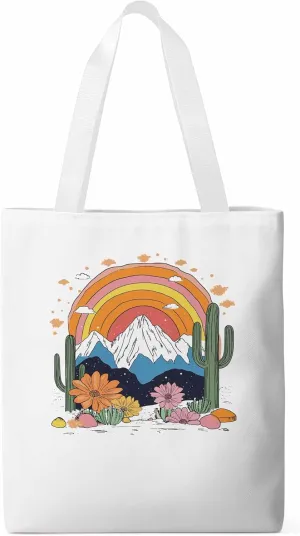Canvas Tote Bag, Rainbow Mountain Cactus Daisy Flowers patterned Canvas Tote Handbags for Women Shoulder Bag,