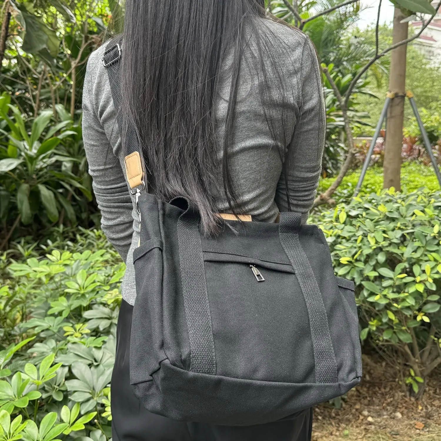 Canvas Tote Bag with Multiple Pockets for Women, Cute Crossbody Shoulder Bag Casual Hobo Messenger Purse Handbag