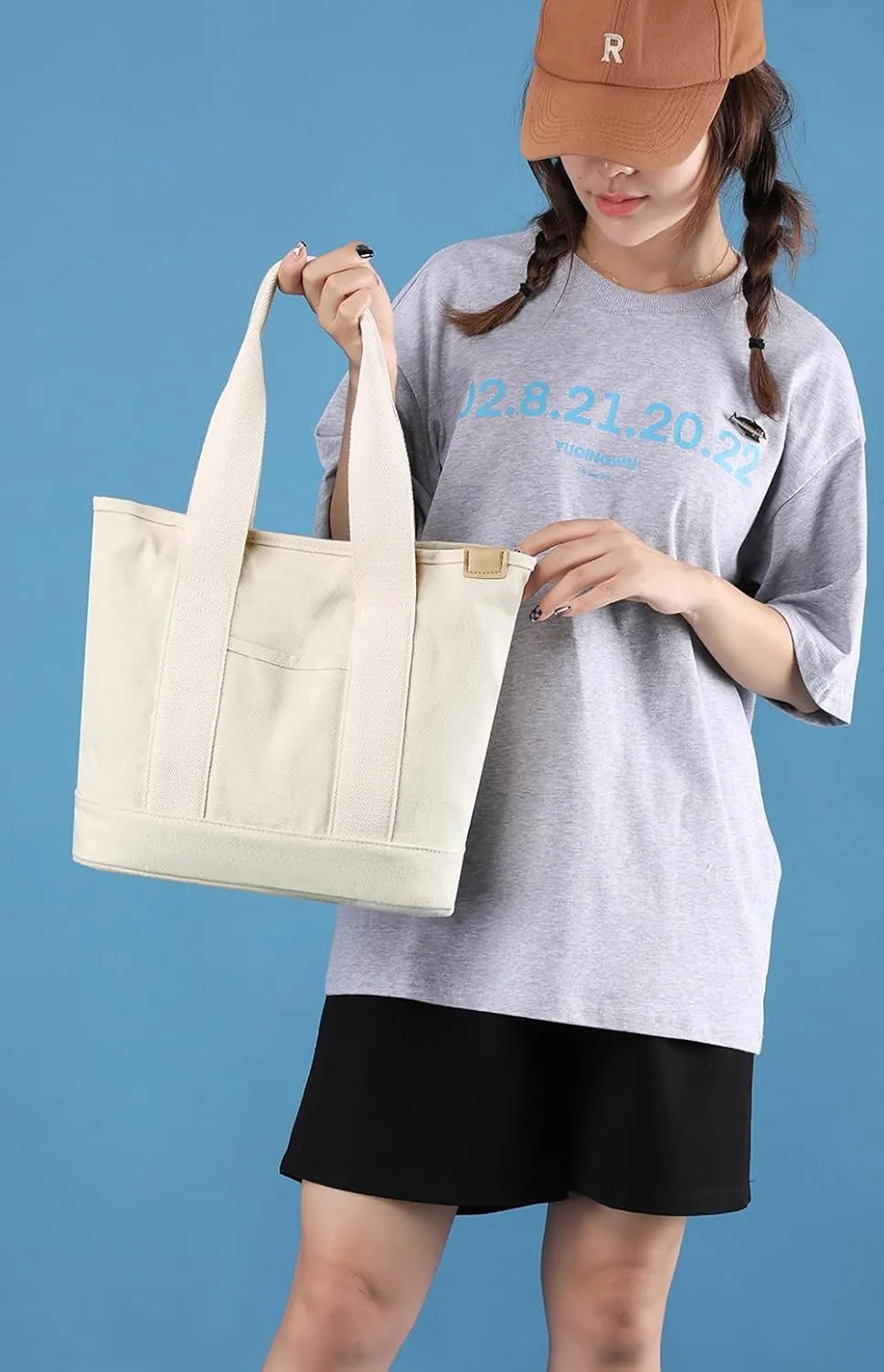 Canvas Tote Bag with Zipper for Women Crossbody Bag Trendy Shoulder Handbag Satchel Hobo Bag Messenger Bag with Compartments