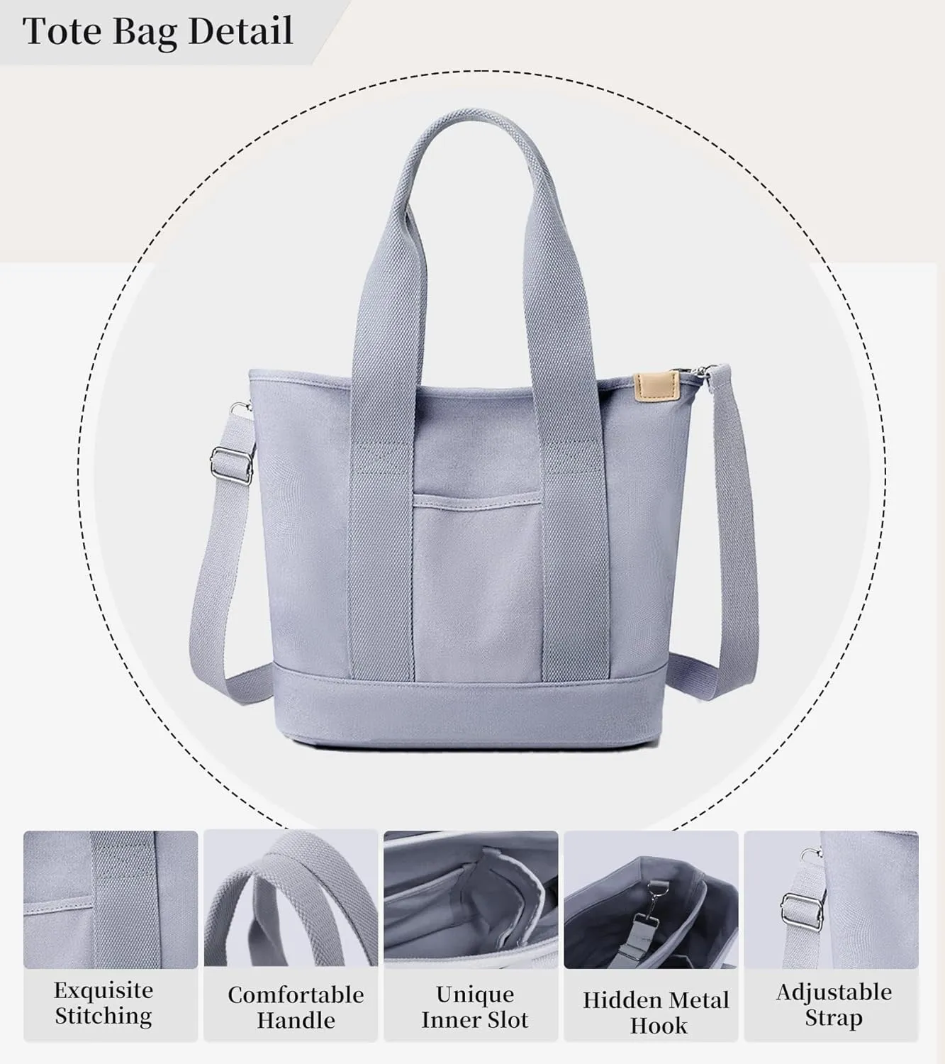 Canvas Tote Bag with Zipper for Women Crossbody Bag Trendy Shoulder Handbag Satchel Hobo Bag Messenger Bag with Compartments