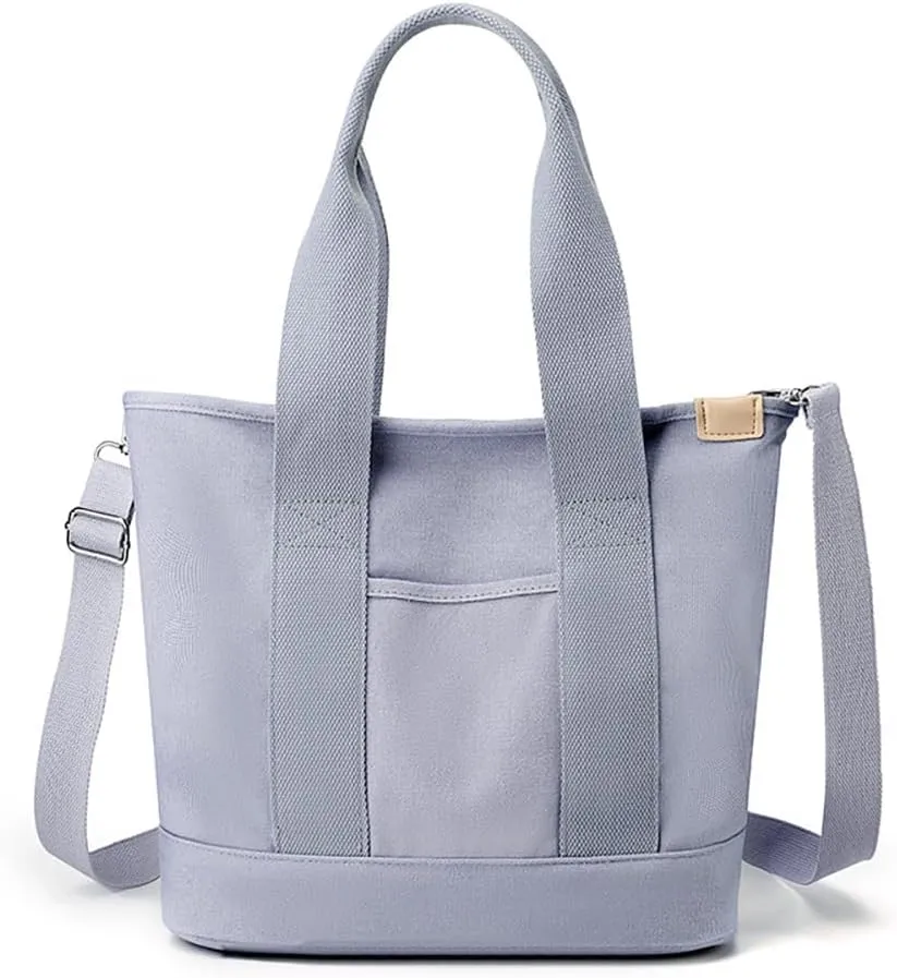 Canvas Tote Bag with Zipper for Women Crossbody Bag Trendy Shoulder Handbag Satchel Hobo Bag Messenger Bag with Compartments