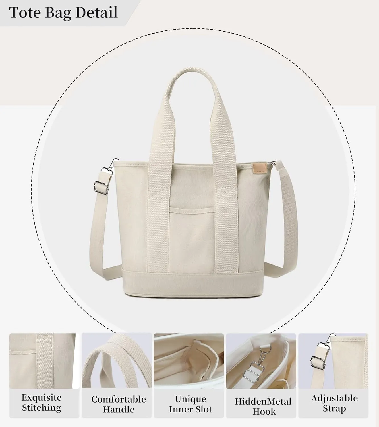 Canvas Tote Bag with Zipper for Women Crossbody Bag Trendy Shoulder Handbag Satchel Hobo Bag Messenger Bag with Compartments