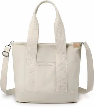 Canvas Tote Bag with Zipper for Women Crossbody Bag Trendy Shoulder Handbag Satchel Hobo Bag Messenger Bag with Compartments