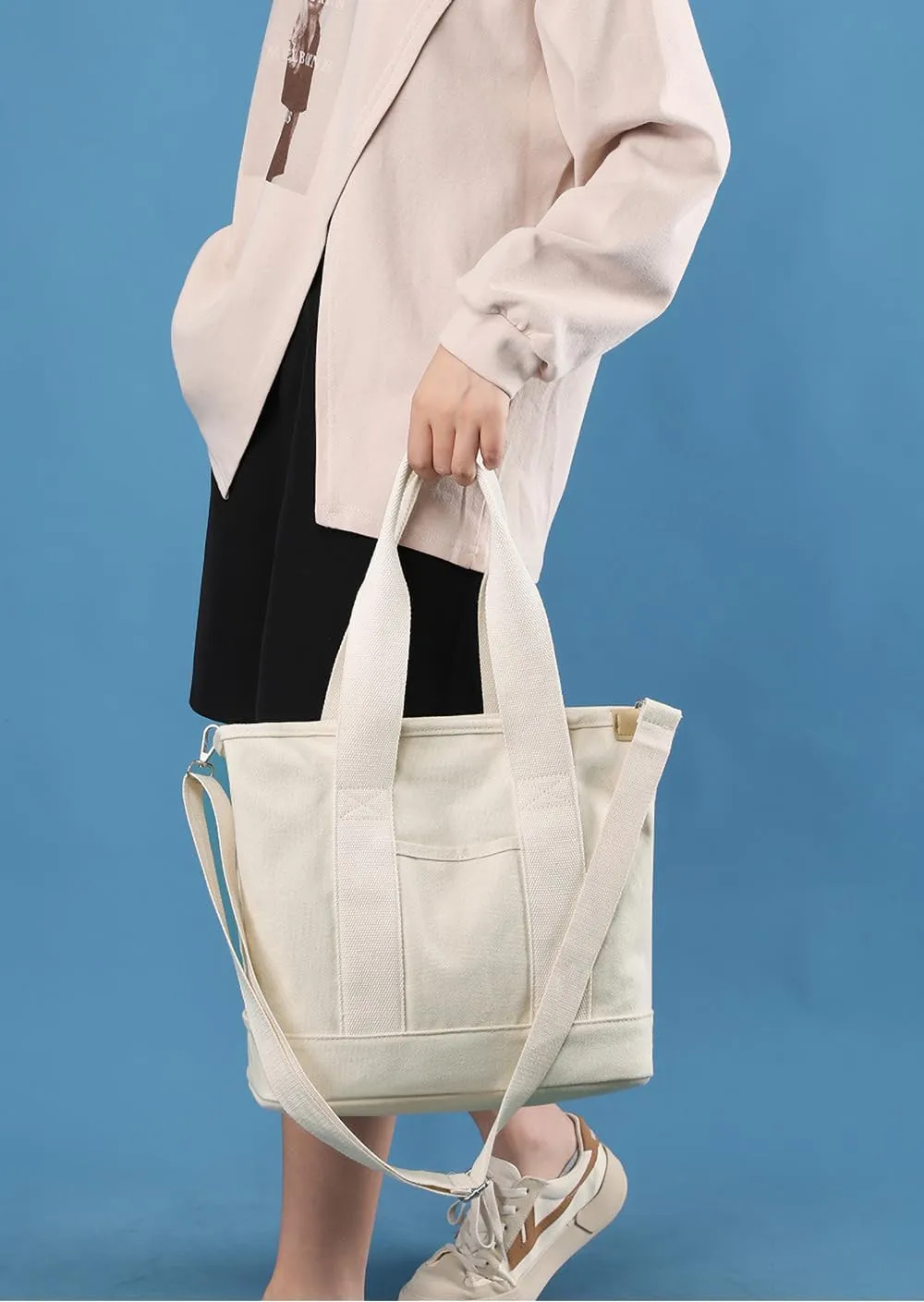 Canvas Tote Bag with Zipper for Women Crossbody Bag Trendy Shoulder Handbag Satchel Hobo Bag Messenger Bag with Compartments