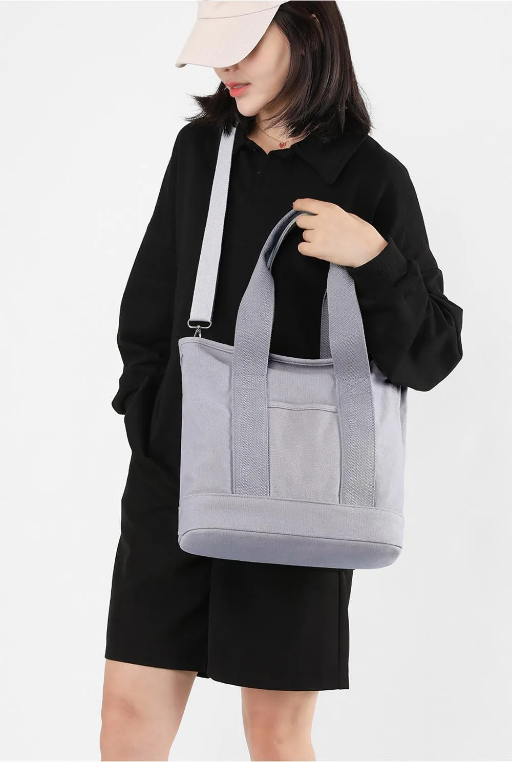 Canvas Tote Bag with Zipper for Women Crossbody Bag Trendy Shoulder Handbag Satchel Hobo Bag Messenger Bag with Compartments