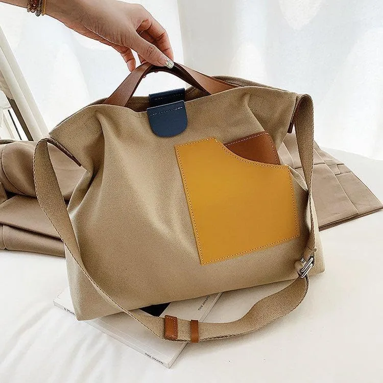 Canvas Tote Bag Women Messenger Crossbody Large Capacity Daily Work Casual Handles Pockets Handbags
