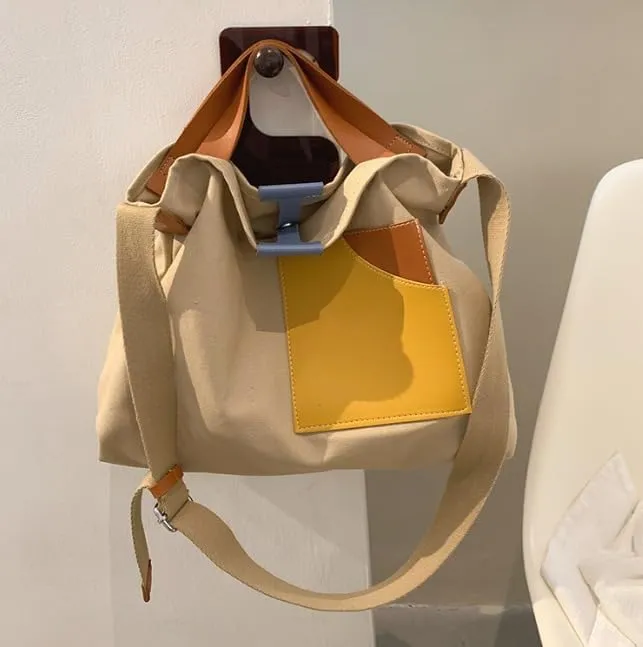 Canvas Tote Bag Women Messenger Crossbody Large Capacity Daily Work Casual Handles Pockets Handbags