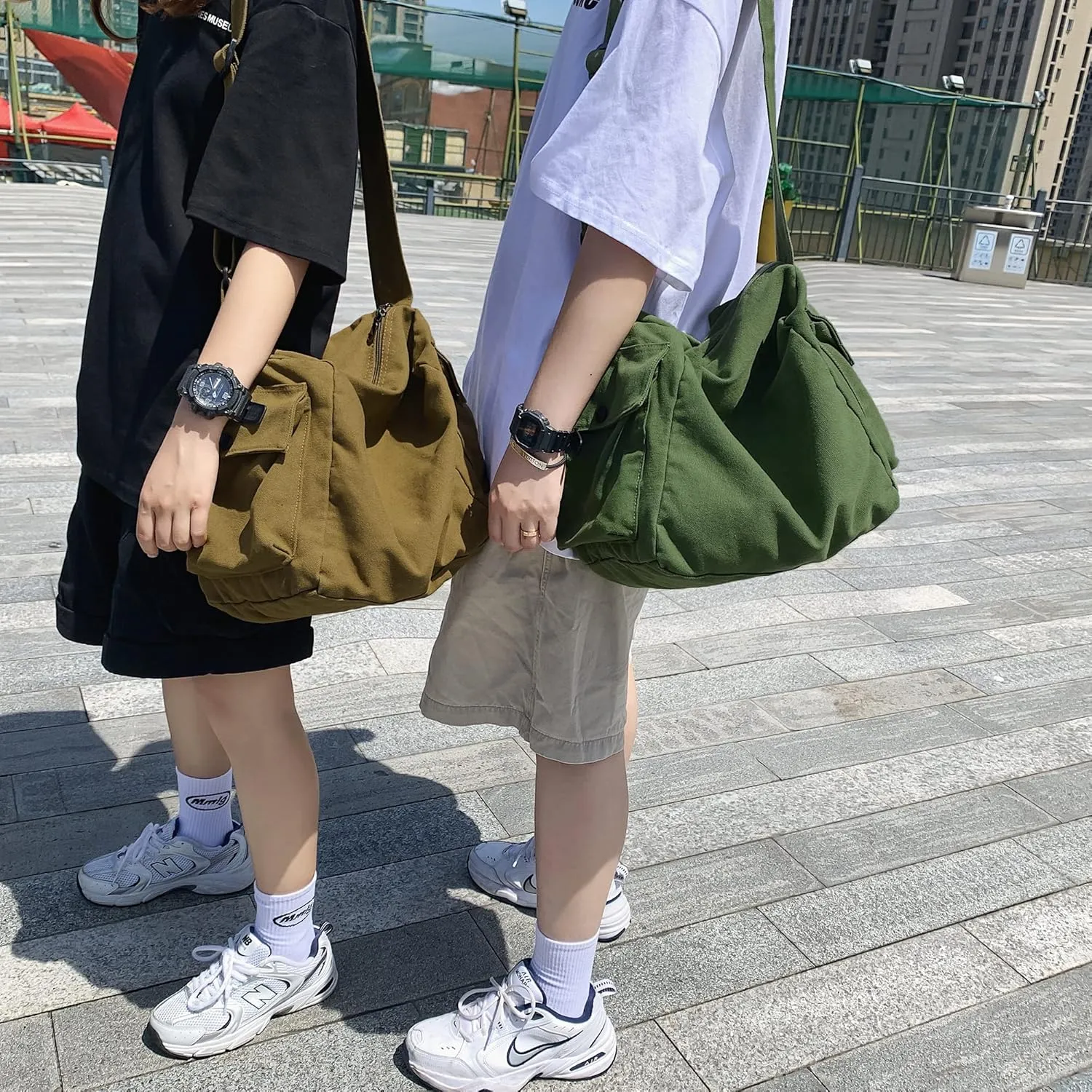 Canvas Tote Hobo Crossbody Messenger Bag with Multiple Pockets - Casual Shoulder Bag for Women & Men