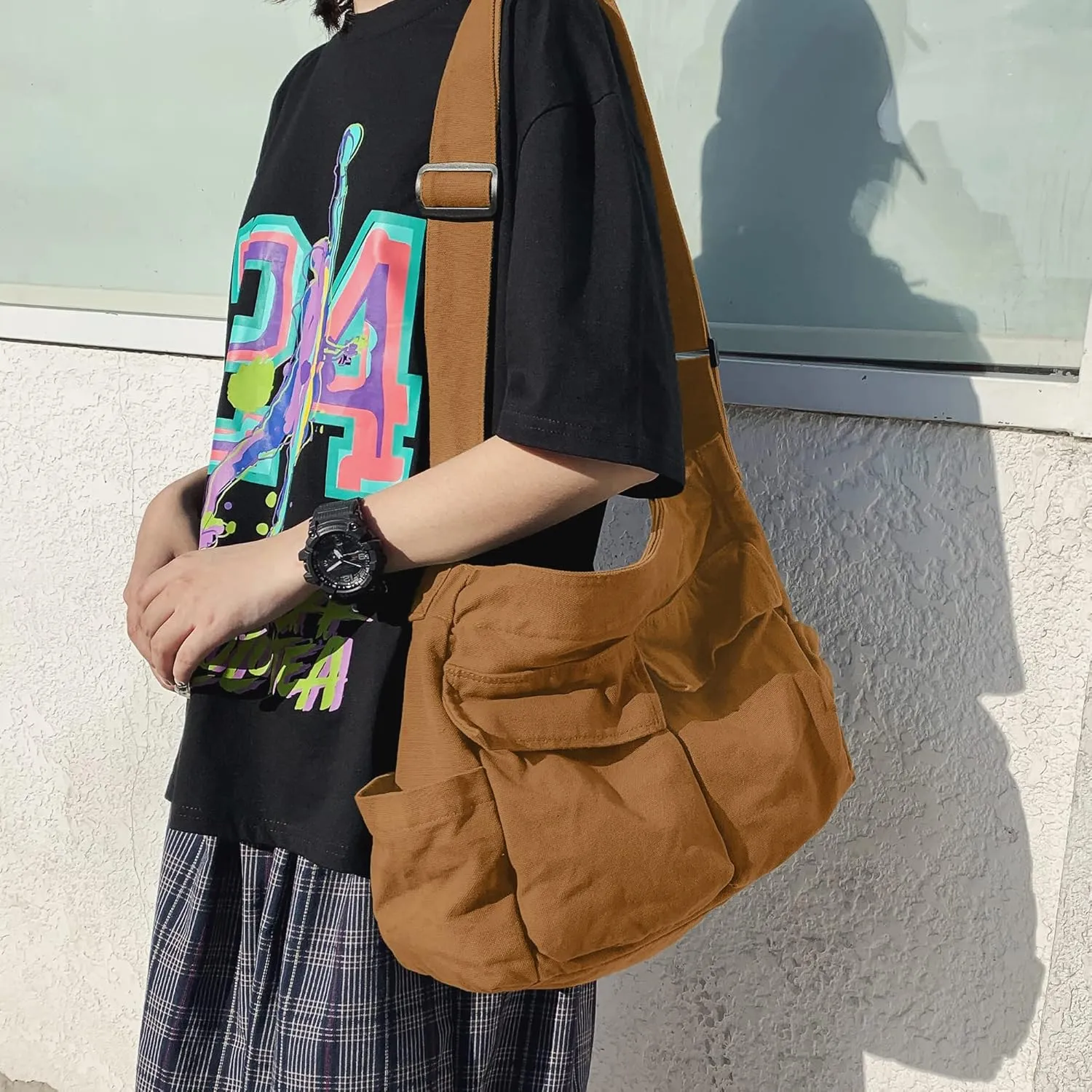 Canvas Tote Hobo Crossbody Messenger Bag with Multiple Pockets - Casual Shoulder Bag for Women & Men