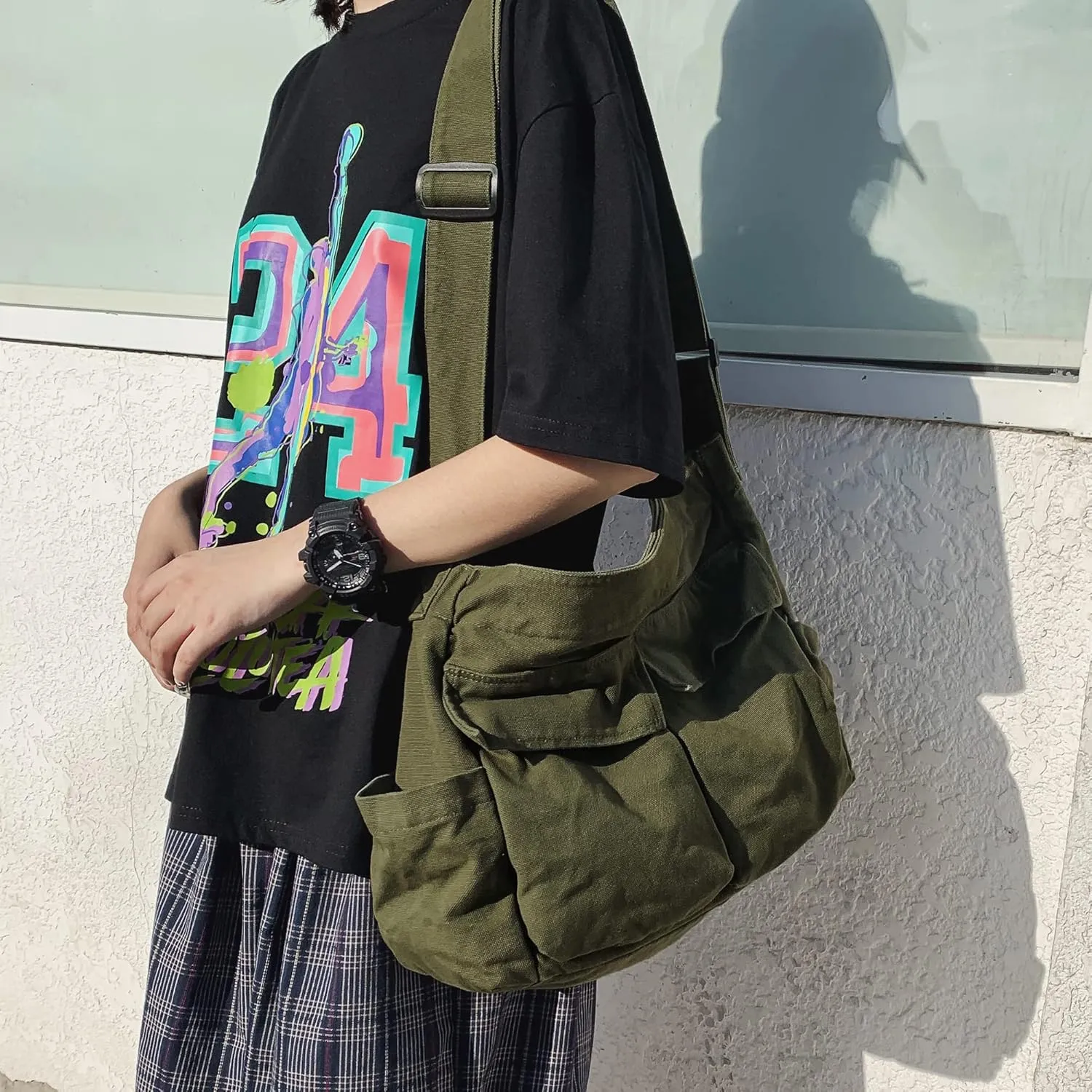 Canvas Tote Hobo Crossbody Messenger Bag with Multiple Pockets - Casual Shoulder Bag for Women & Men
