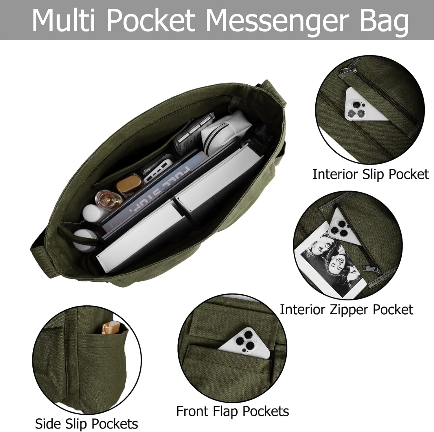 Canvas Tote Hobo Crossbody Messenger Bag with Multiple Pockets - Casual Shoulder Bag for Women & Men