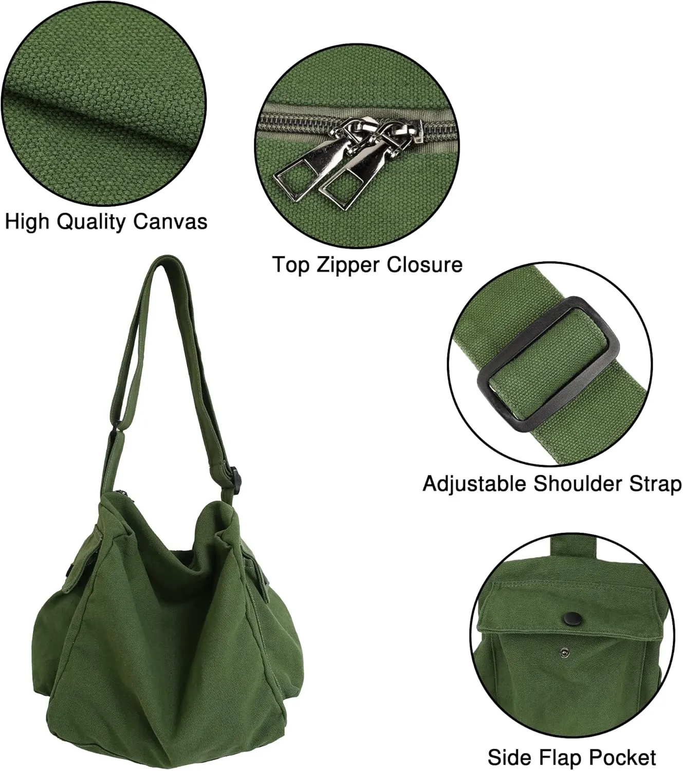 Canvas Tote Hobo Crossbody Messenger Bag with Multiple Pockets - Casual Shoulder Bag for Women & Men