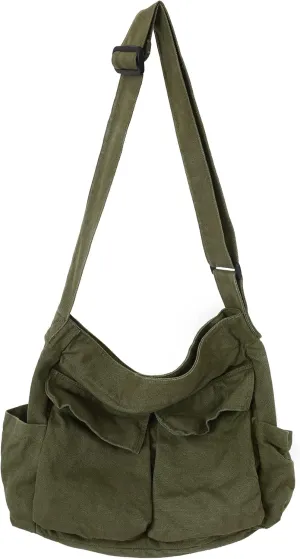 Canvas Tote Hobo Crossbody Messenger Bag with Multiple Pockets - Casual Shoulder Bag for Women & Men