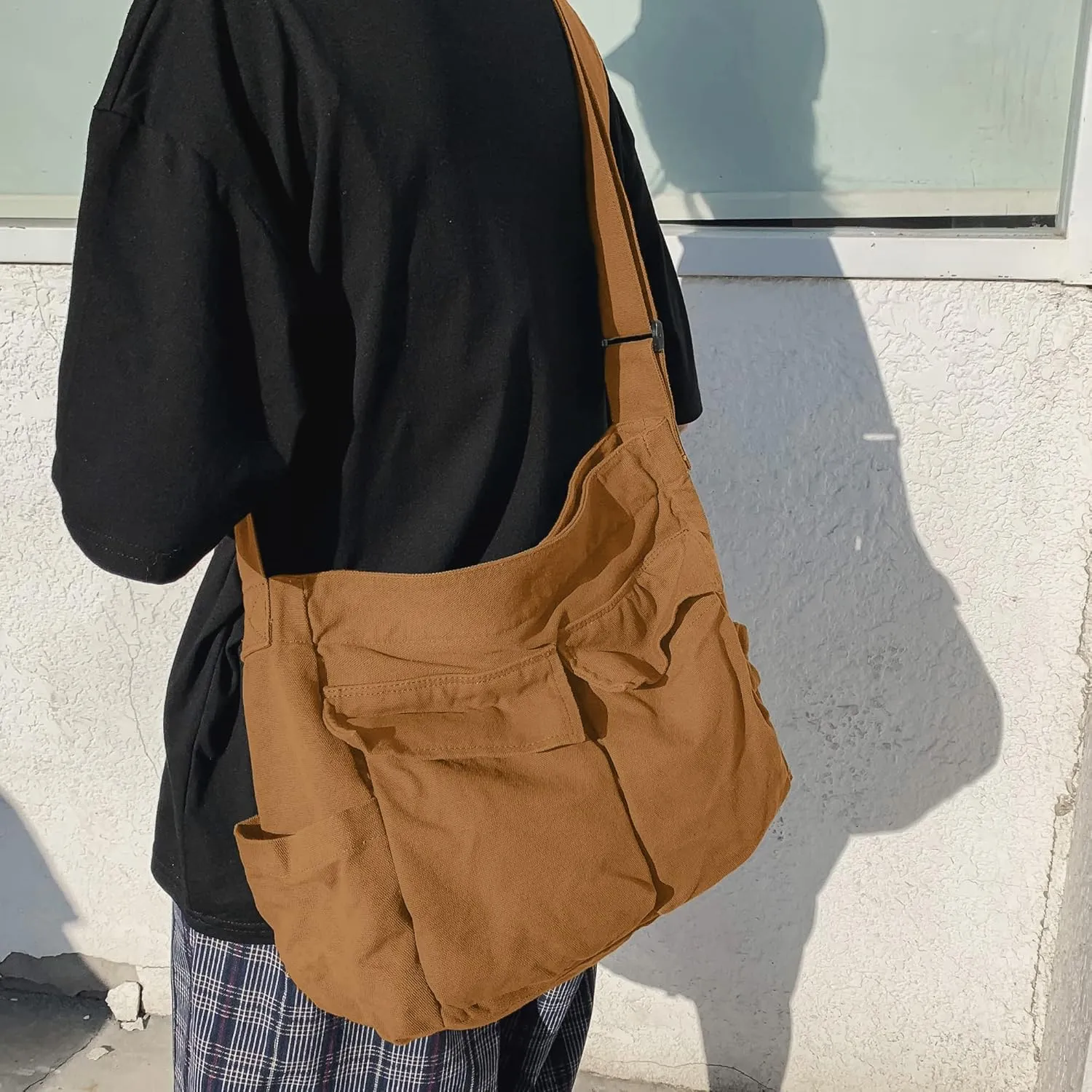 Canvas Tote Hobo Crossbody Messenger Bag with Multiple Pockets - Casual Shoulder Bag for Women & Men
