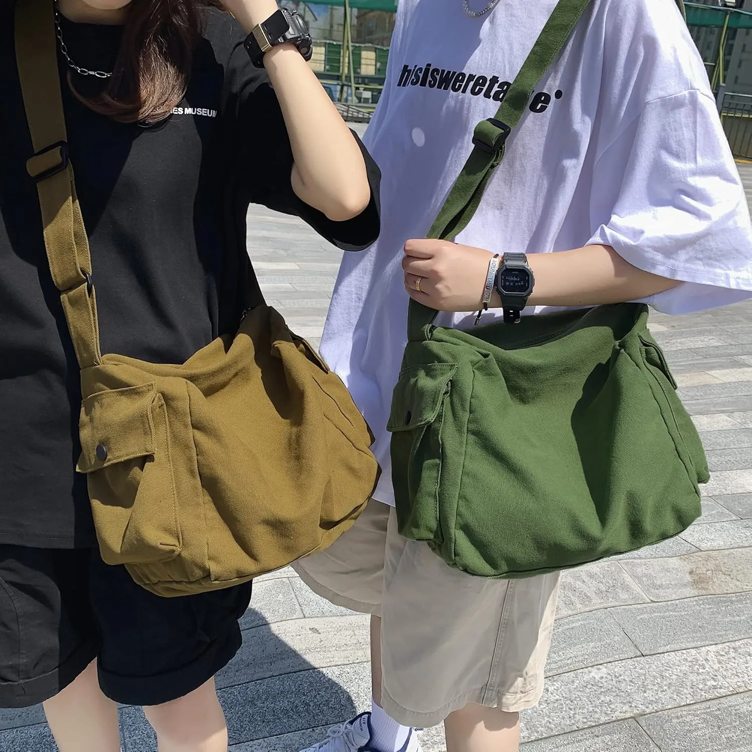 Canvas Tote Hobo Crossbody Messenger Bag with Multiple Pockets - Casual Shoulder Bag for Women & Men
