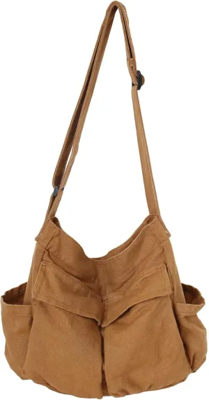 Canvas Tote Hobo Crossbody Messenger Bag with Multiple Pockets - Casual Shoulder Bag for Women & Men
