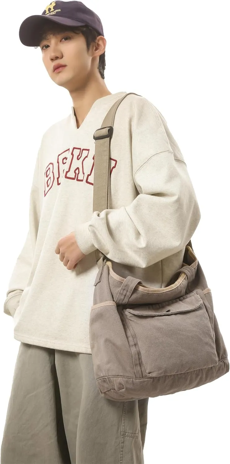 Canvas Tote Shoulder Handbag Casual Messenger Crossbody Bag for Men and Women Large Hobo Purse Travel Work