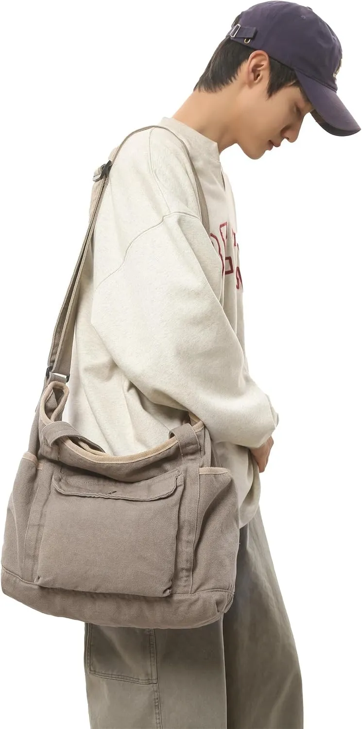 Canvas Tote Shoulder Handbag Casual Messenger Crossbody Bag for Men and Women Large Hobo Purse Travel Work