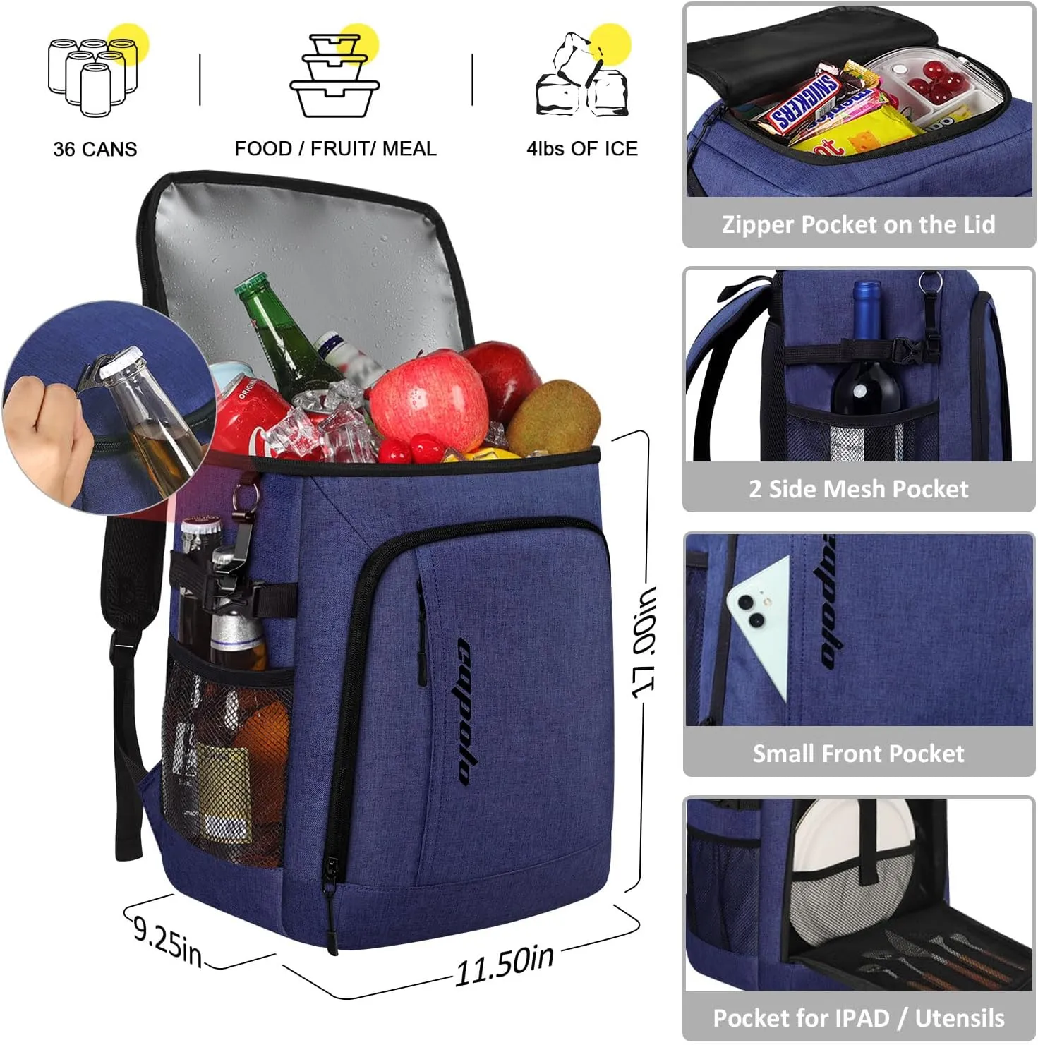 Capolo Cooler Backpack Insulated Leak Proof 36/45 Cans, Soft Camping Bacpack Cooler Thermal Bag Ice Chest, Portable Waterproof Travel Cooler Bag for Lunch Beach Picnic Shopping