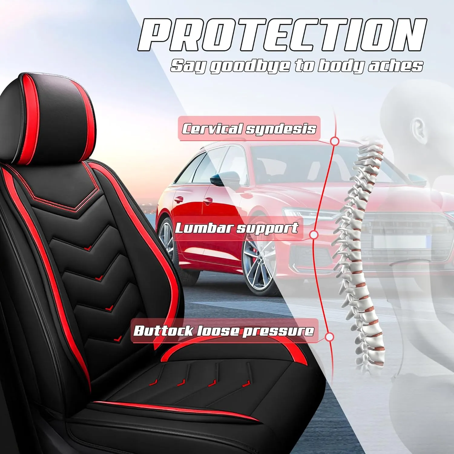 Car Seat Covers Fit for Volvo 2000-2025, Stylish Sport Seat Covers, Waterproof Wear-Resistant Premium Nappa Leather Car Seat Covers.(2 Pcs Front/Black Red)