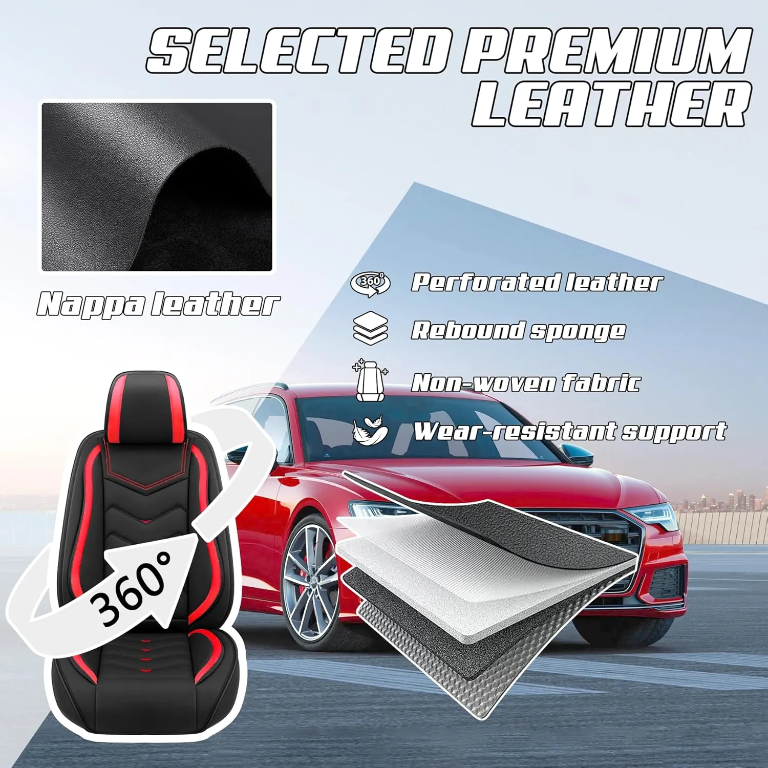 Car Seat Covers Fit for Volvo 2000-2025, Stylish Sport Seat Covers, Waterproof Wear-Resistant Premium Nappa Leather Car Seat Covers.(2 Pcs Front/Black Red)