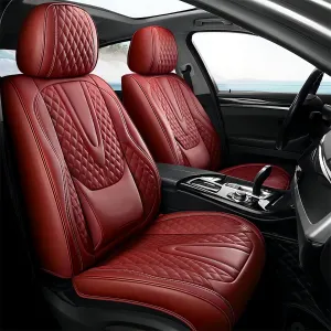 Car Seat Covers Full Set ，Waterproof Faux Leather Universal Seat Cover for Cars ，Protectors Fit for Most SUV Truck Sedans Pick-up Jeep, Airbag Compatible (Wine Red, Front Pair)