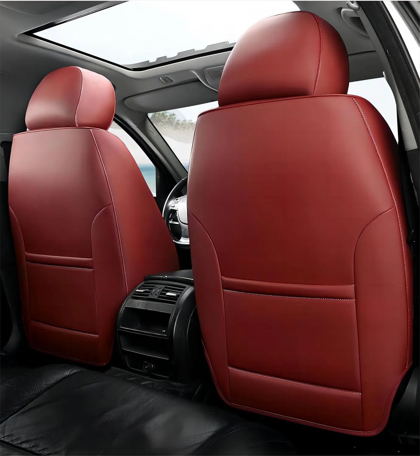 Car Seat Covers Full Set ，Waterproof Faux Leather Universal Seat Cover for Cars ，Protectors Fit for Most SUV Truck Sedans Pick-up Jeep, Airbag Compatible (Wine Red, Front Pair)