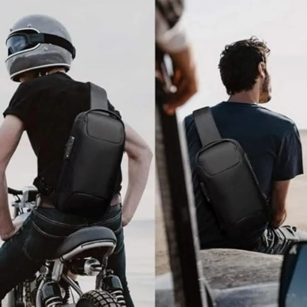 Carbon Fiber Streamline Anti-theft Sling Bag, USB Charging Sport Sling, Waterproof Shoulder Backpack, Sports Crossbody Bag, Grey