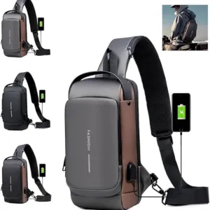 Carbon Fiber Streamline Anti-theft Sling Bag, USB Charging Sport Sling, Waterproof Shoulder Backpack, Sports Crossbody Bag, Grey
