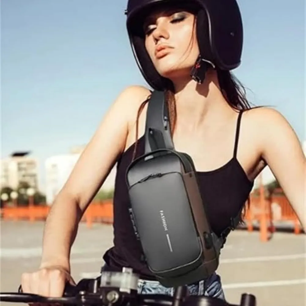 Carbon Fiber Streamline Anti-theft Sling Bag, USB Charging Sport Sling, Waterproof Shoulder Backpack, Sports Crossbody Bag, Grey