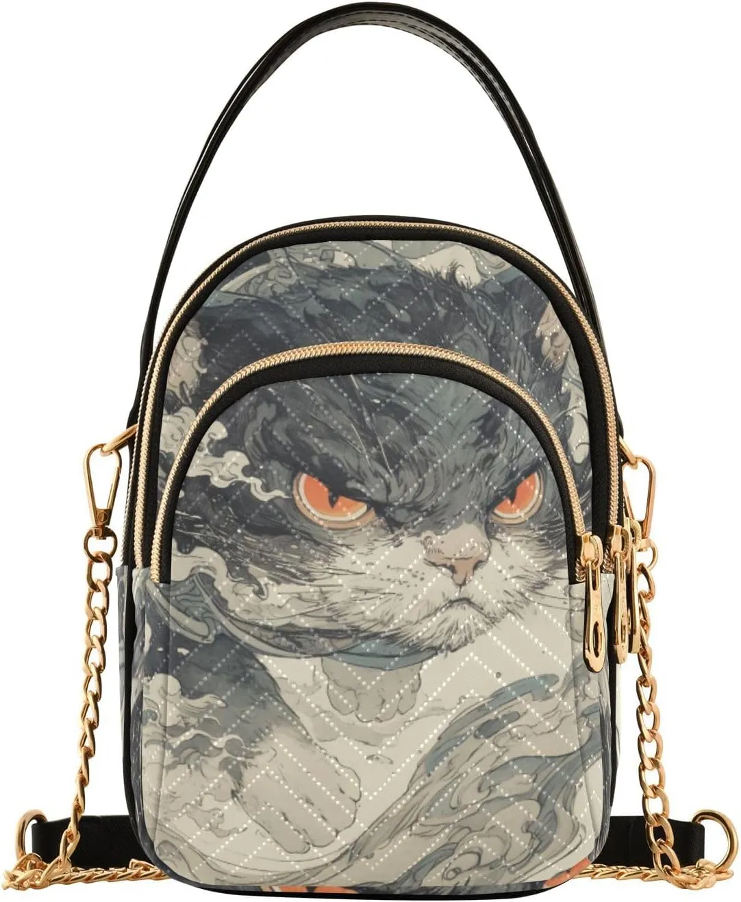 Cartoon Cute Grey Japanese Ukiyo-e Cat trendy shoulder bags with multi pockets hand bag for women essentials for women