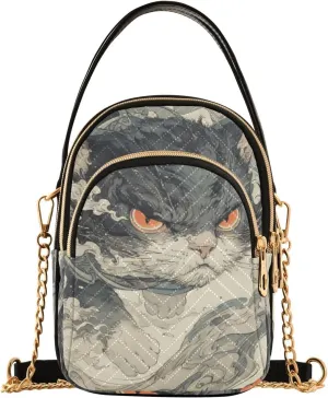 Cartoon Cute Grey Japanese Ukiyo-e Cat trendy shoulder bags with multi pockets hand bag for women essentials for women