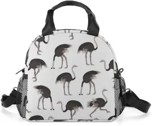 Cartoon Ostrich Bird Portable Lunch Box Crossbody Bag Tote Insulated with Adjustable Strap Work Beach Picnic