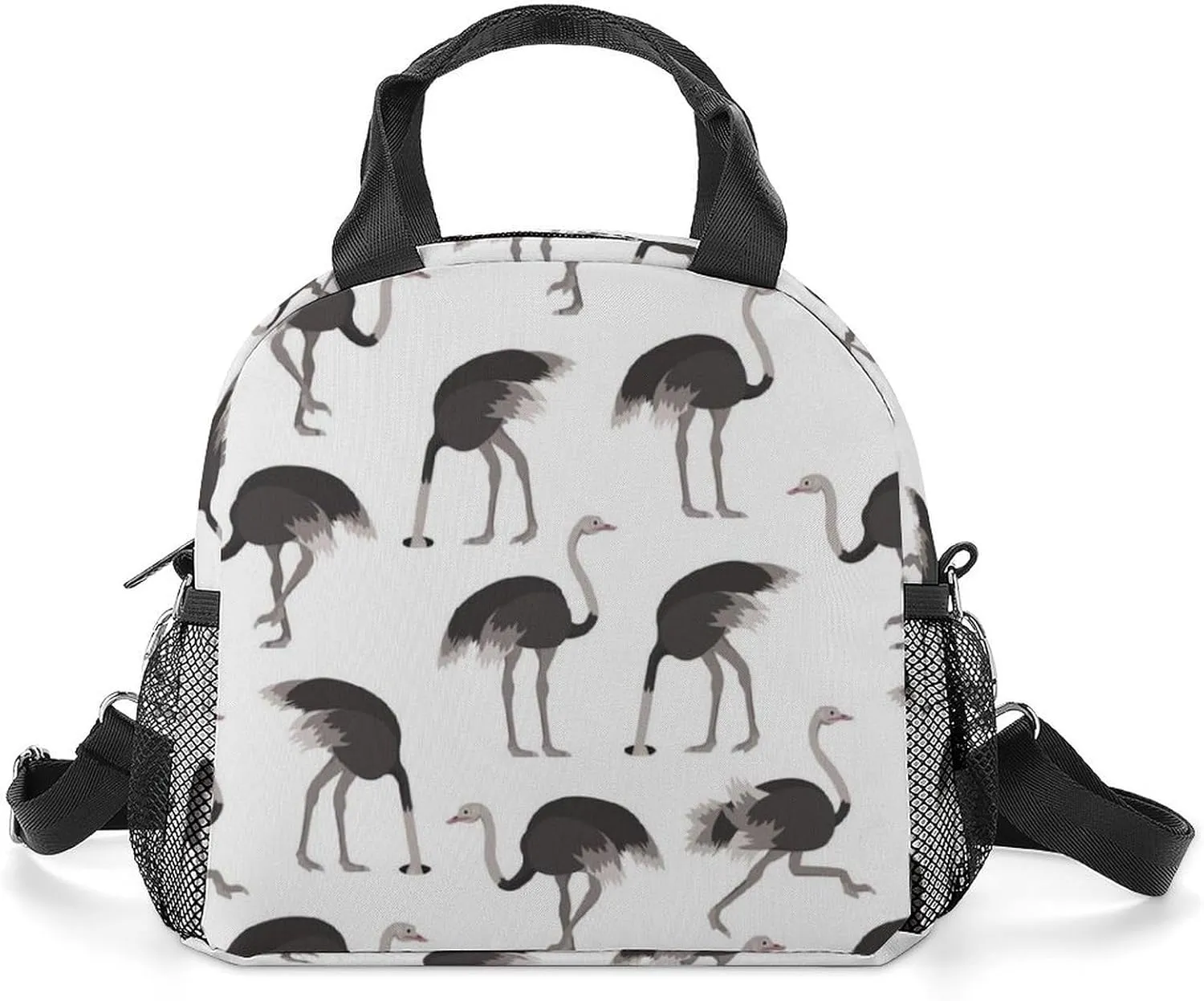 Cartoon Ostrich Bird Portable Lunch Box Crossbody Bag Tote Insulated with Adjustable Strap Work Beach Picnic