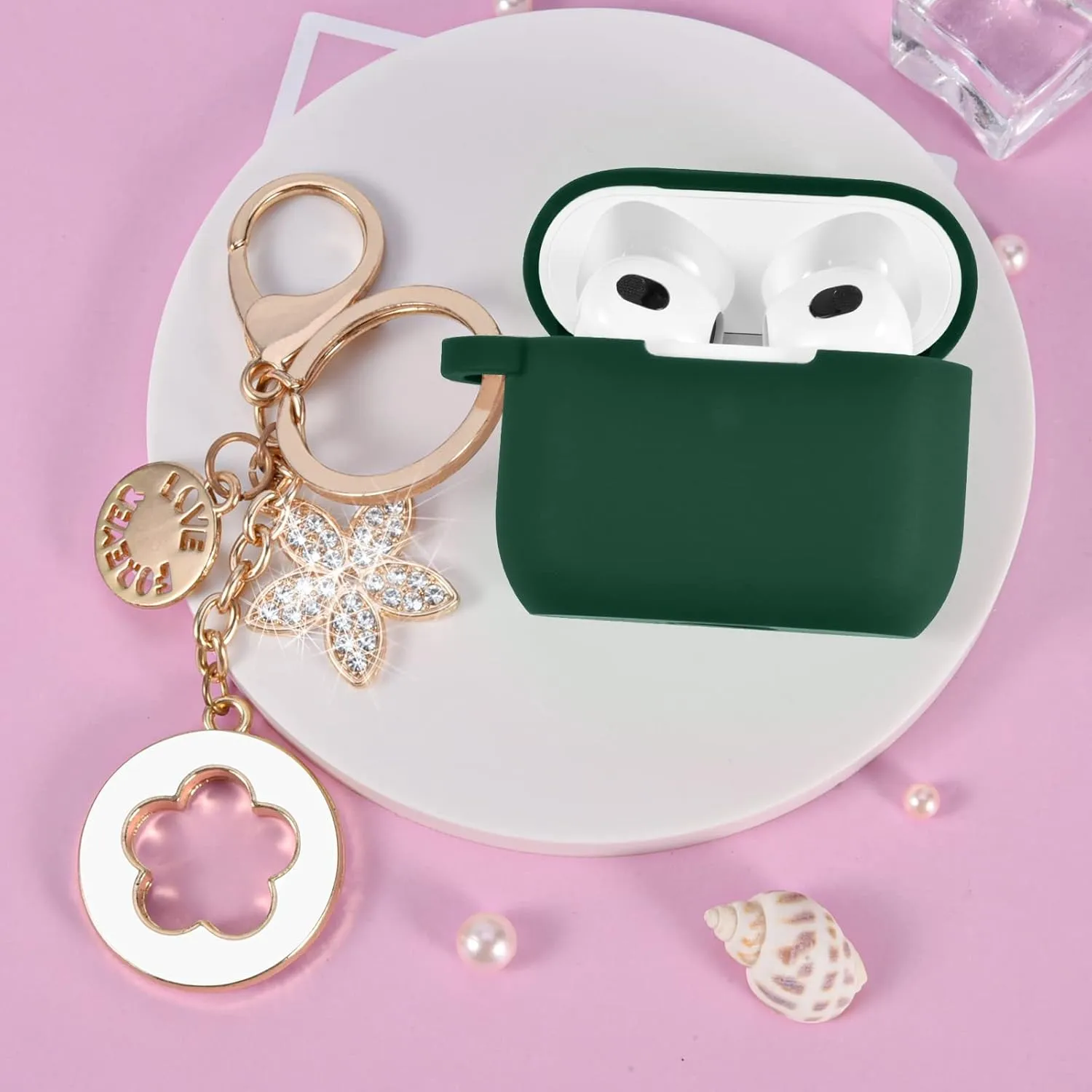 Case for Airpods 3 - VISOOM Airpods 3rd Cases 2021 Silicone for iPod 3 Earbuds Case Cover Women Wireless Charging Case with Accessories Girl Bling Keychain for Apple Gen 3rd Generation