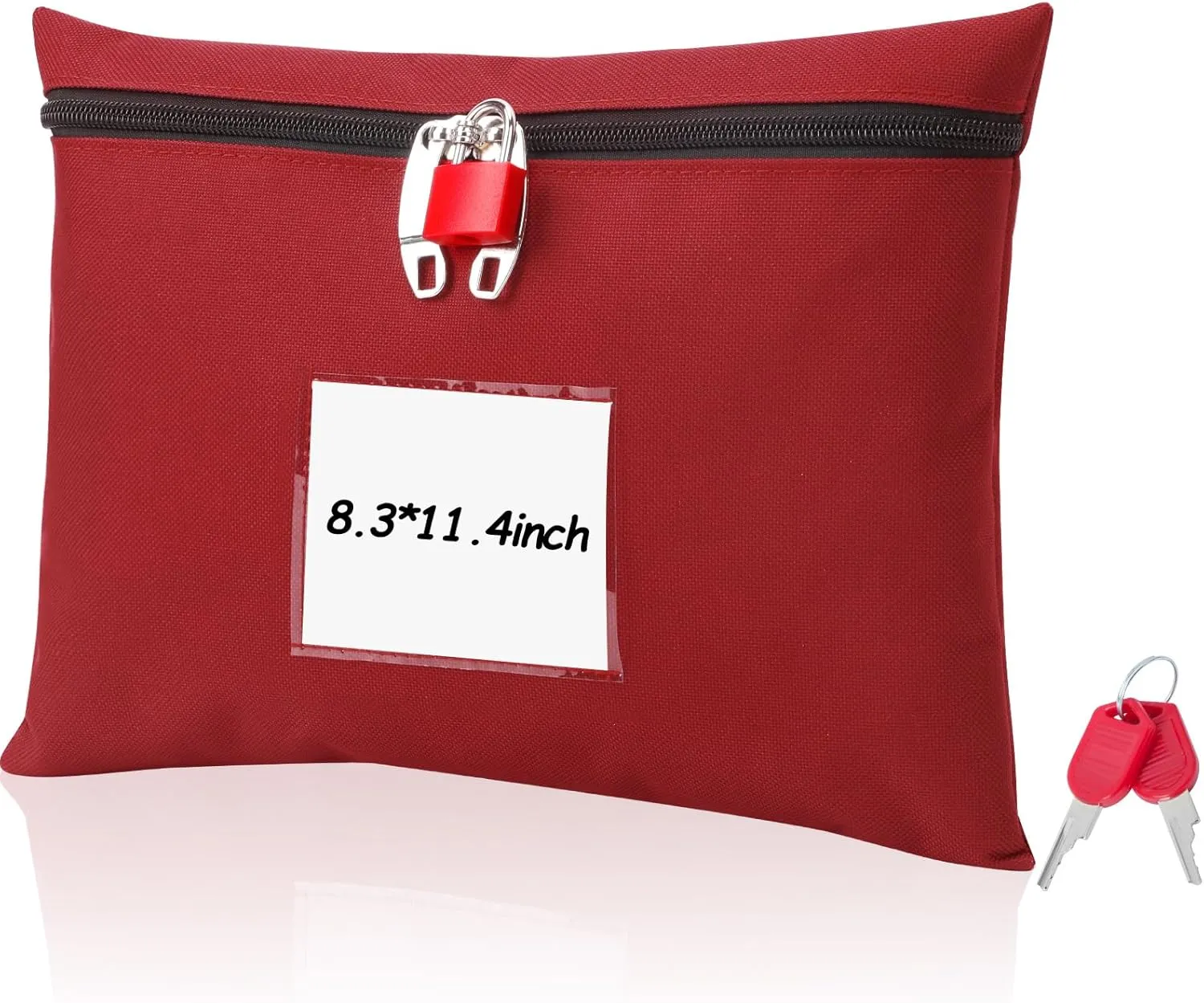 Cashima Cash Box With Lock and 2 Keys - 11.4 x 8.3 Inch Canvas Zipper Business & Personal (Red)