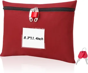 Cashima Cash Box With Lock and 2 Keys - 11.4 x 8.3 Inch Canvas Zipper Business & Personal (Red)