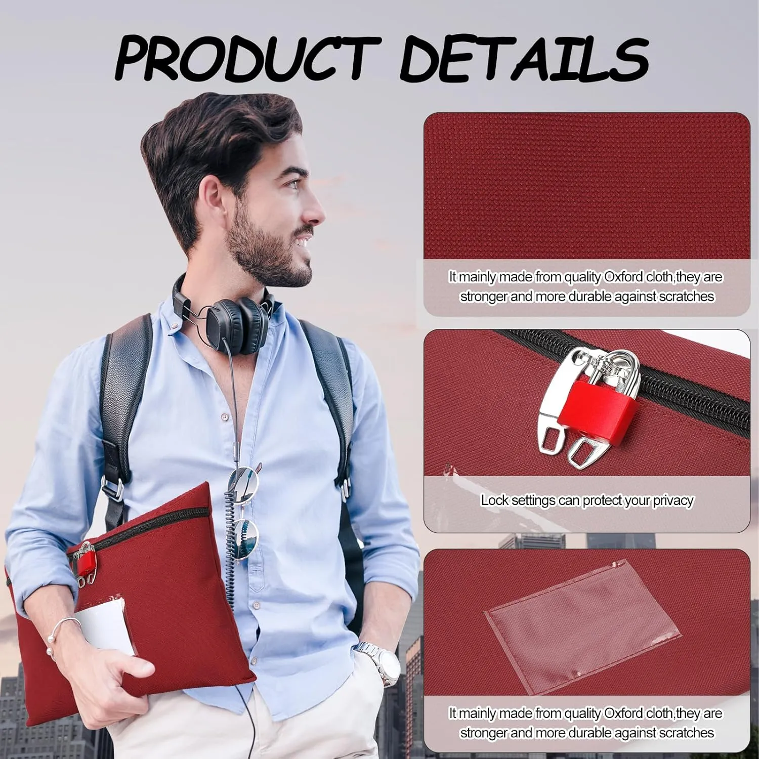 Cashima Cash Box With Lock and 2 Keys - 11.4 x 8.3 Inch Canvas Zipper Business & Personal (Red)
