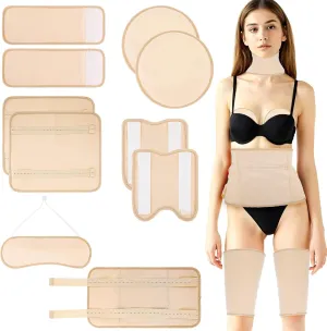 Castor Oil Pack Wrap for Stomach, 9 Pcs Reusable Castor Oil Packs Organic Cotton Flannel for Neck Chest Waist Knee Arm and Feet, Adjustable Elastic Straps Castor Compress Pads, Anti Oil Leak