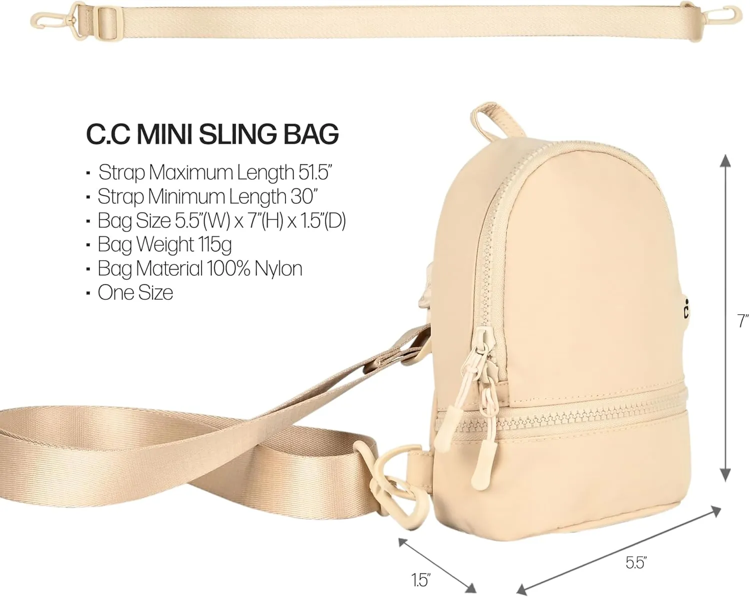 C.C Belt Bag for Women Sling Bag Crossbody Bags with Adjustable Strap for Women (Backpack - Beige)