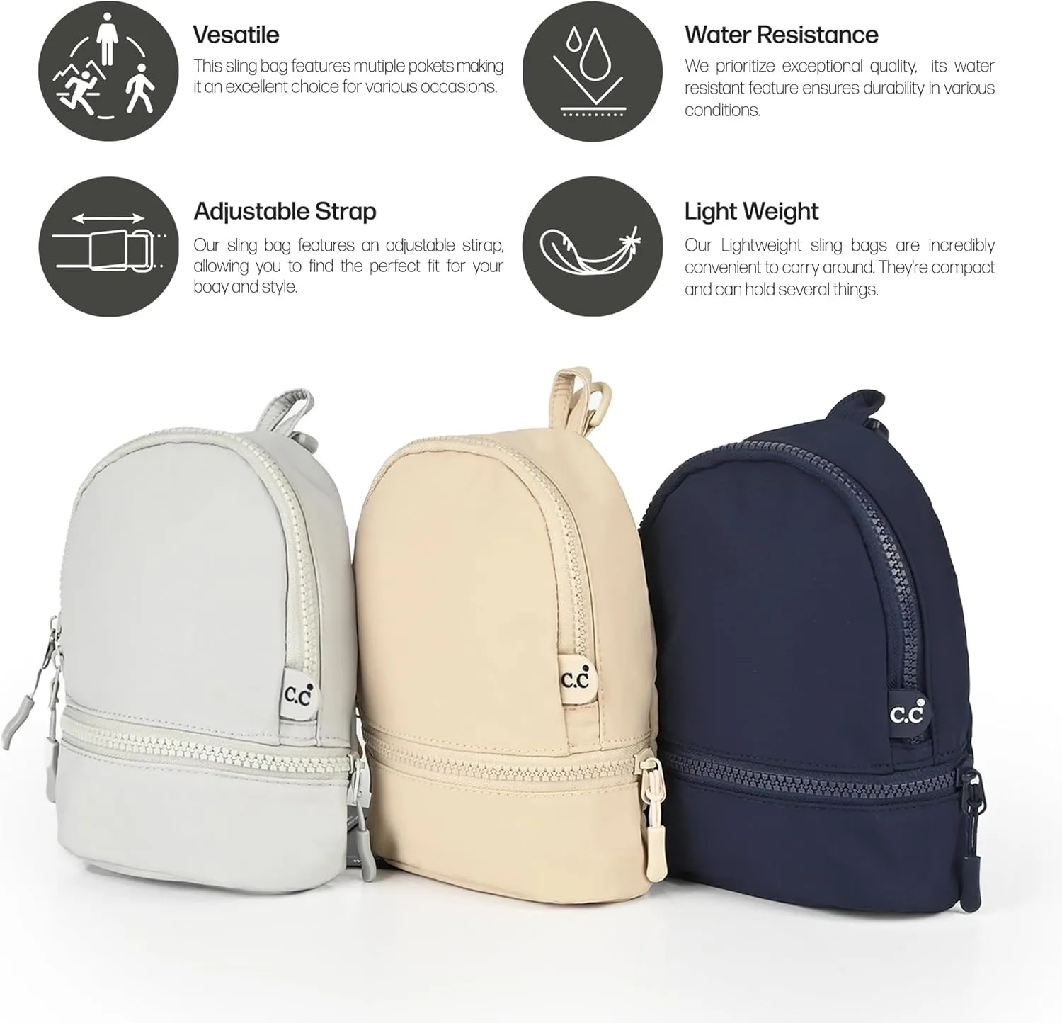 C.C Belt Bag for Women Sling Bag Crossbody Bags with Adjustable Strap for Women (Backpack - Beige)