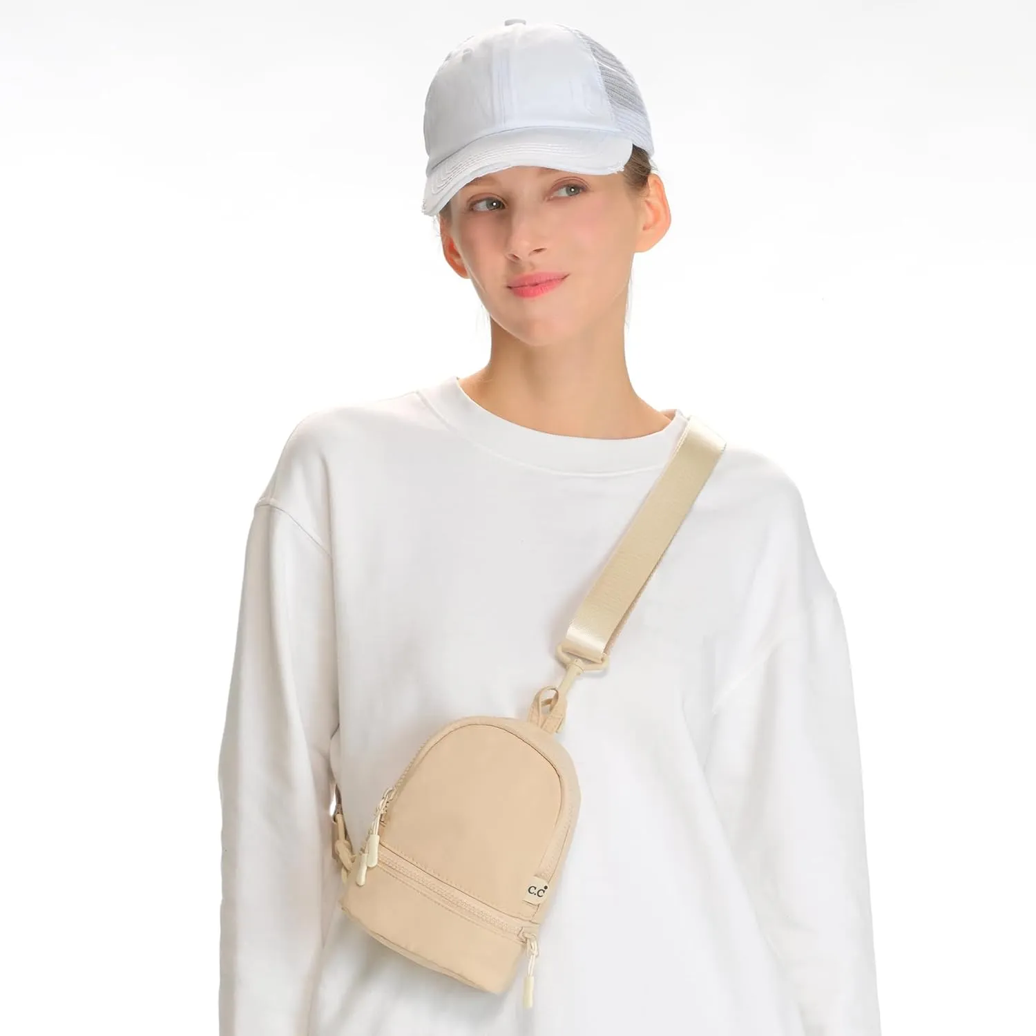 C.C Belt Bag for Women Sling Bag Crossbody Bags with Adjustable Strap for Women (Backpack - Beige)